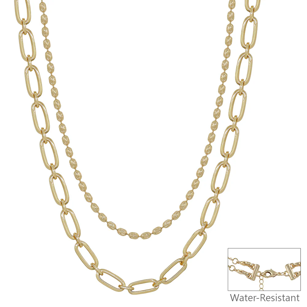 2 Layer Oval & Flat Chain Necklace-Gold - Image 4