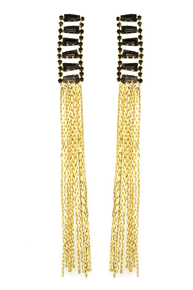 Bar & Gold Tassel Earring-Dark Grey - Image 3