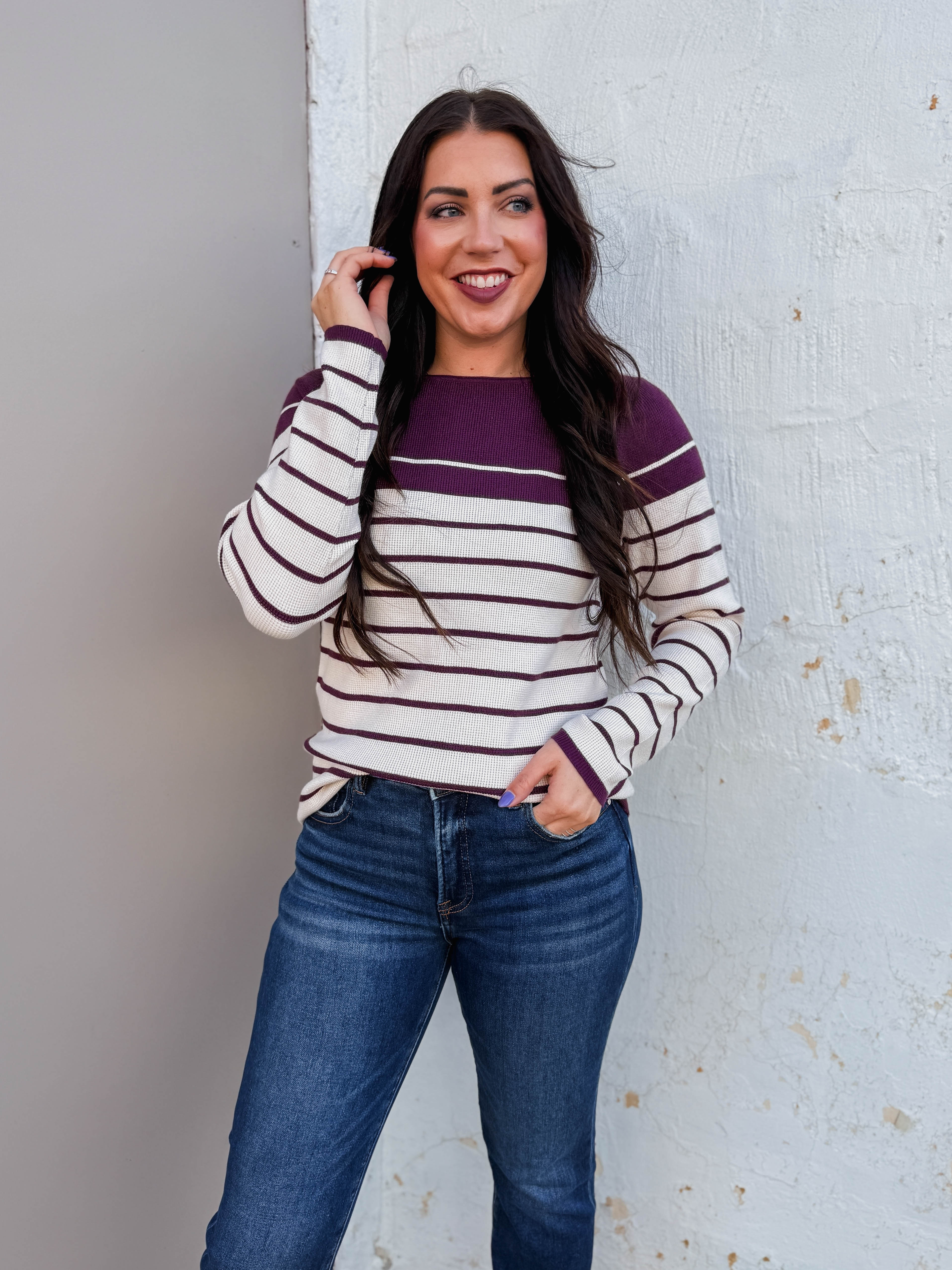 Blaire Striped Sweater-Plum - Image 3