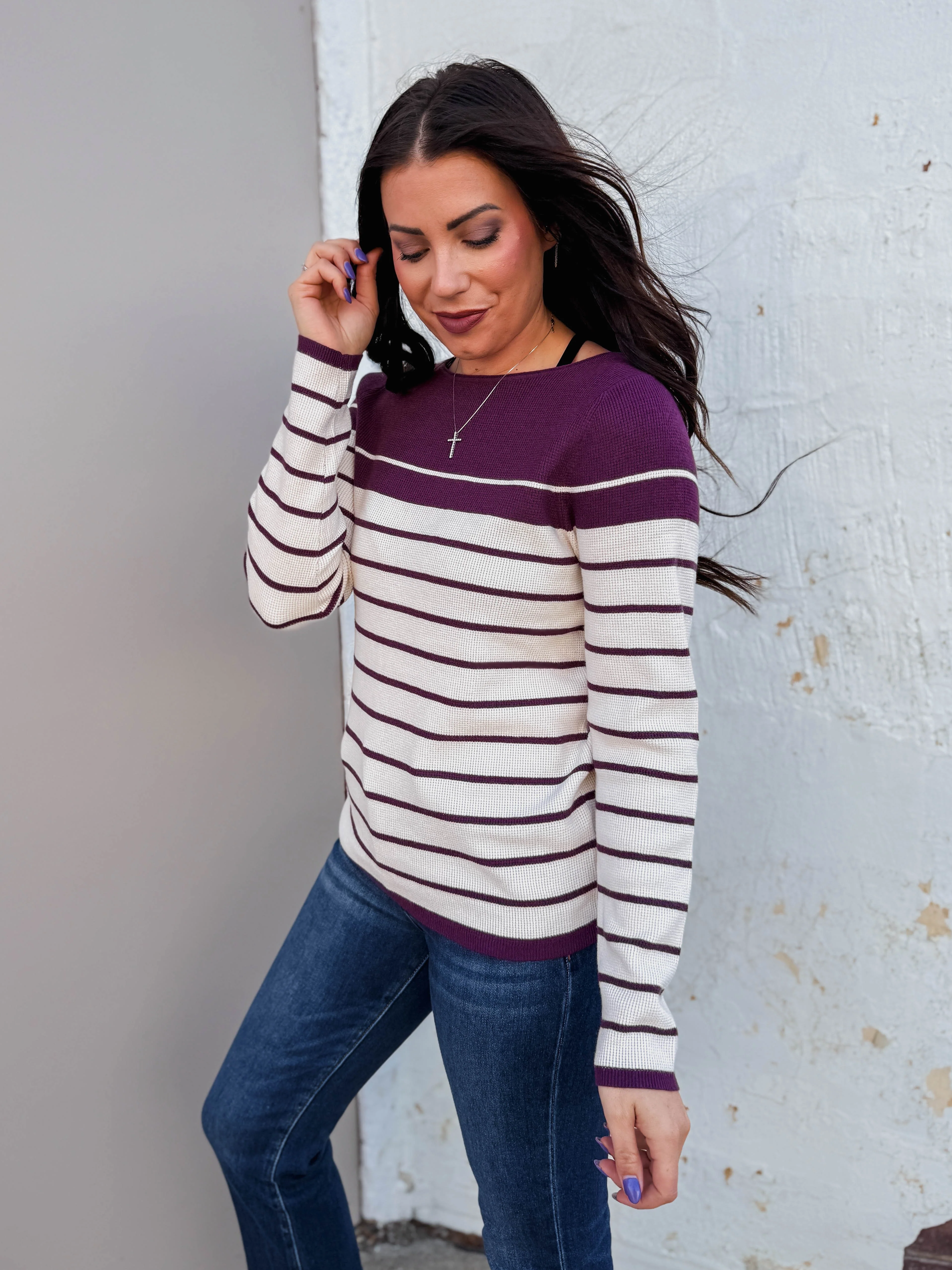 Blaire Striped Sweater-Plum - Image 4