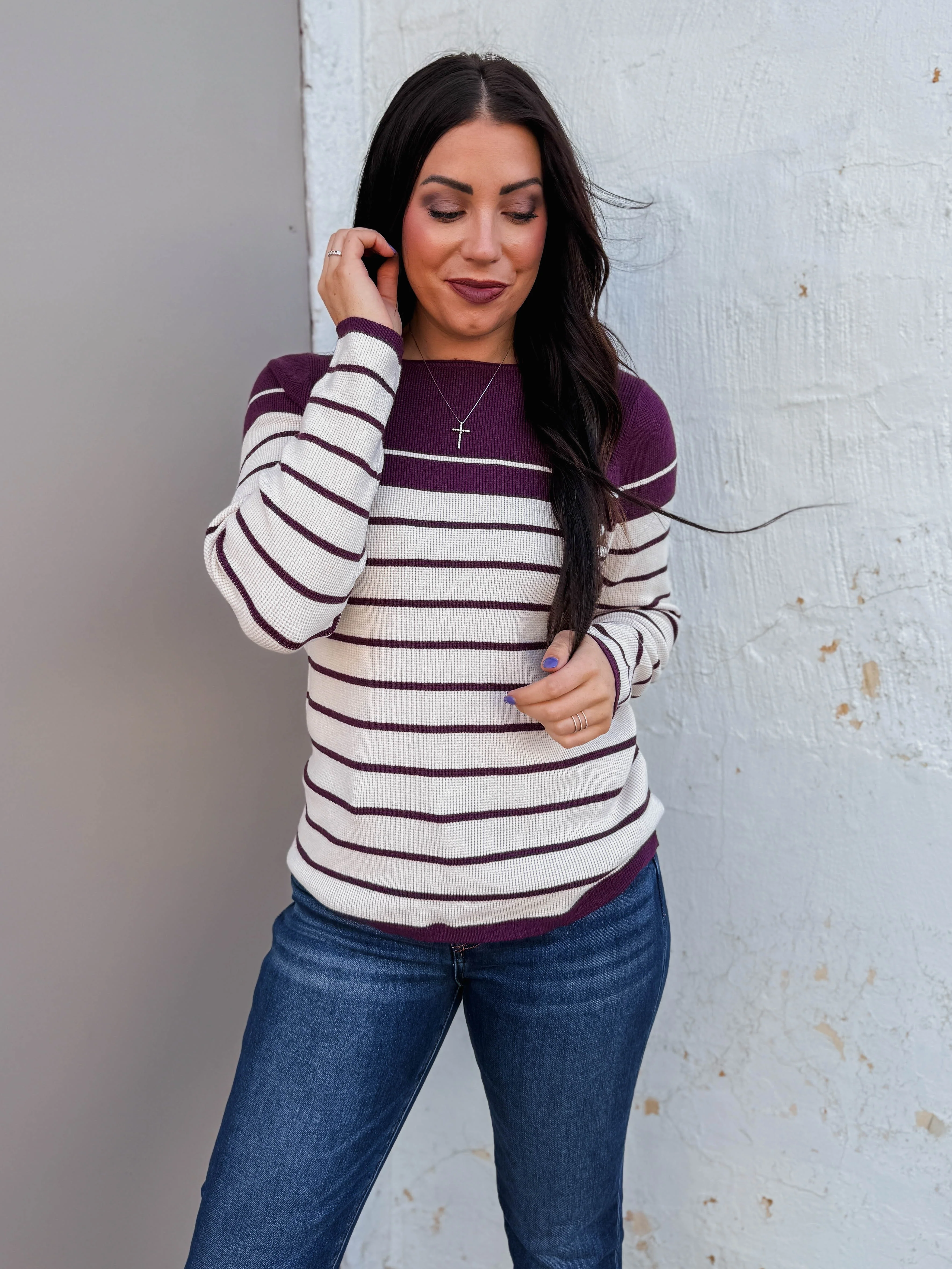 Blaire Striped Sweater-Plum - Image 5