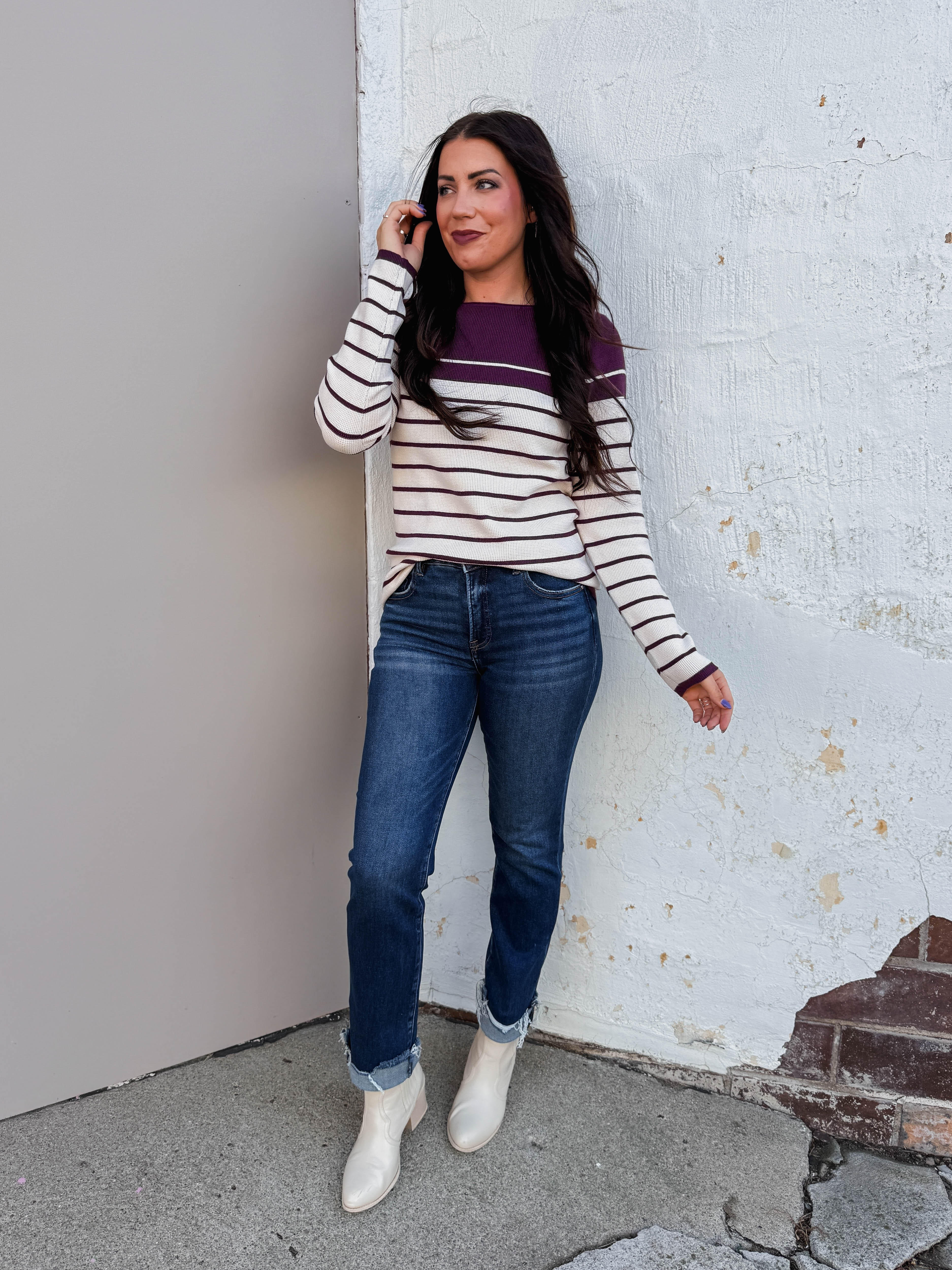 Blaire Striped Sweater-Plum - Image 6