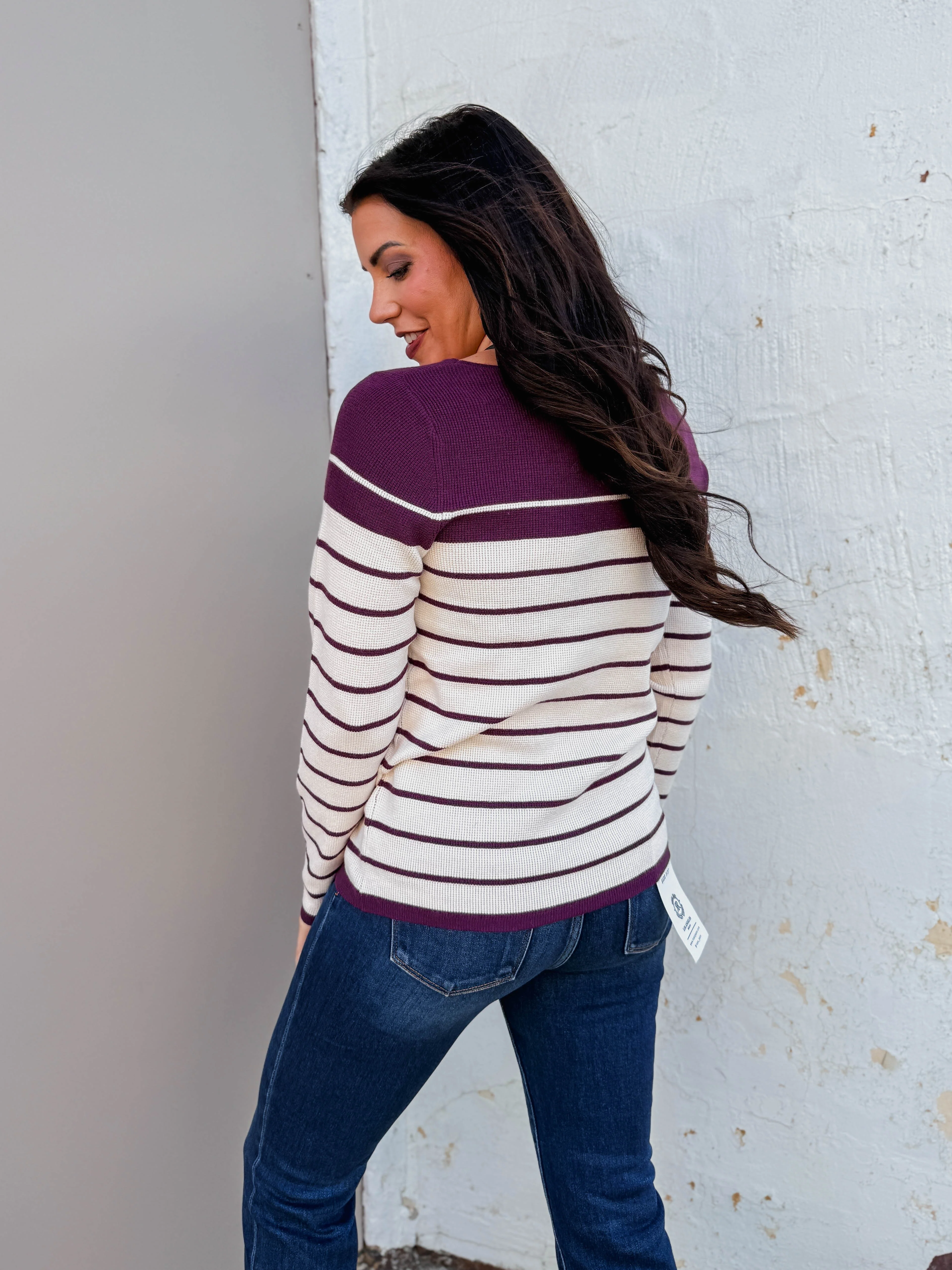 Blaire Striped Sweater-Plum - Image 7