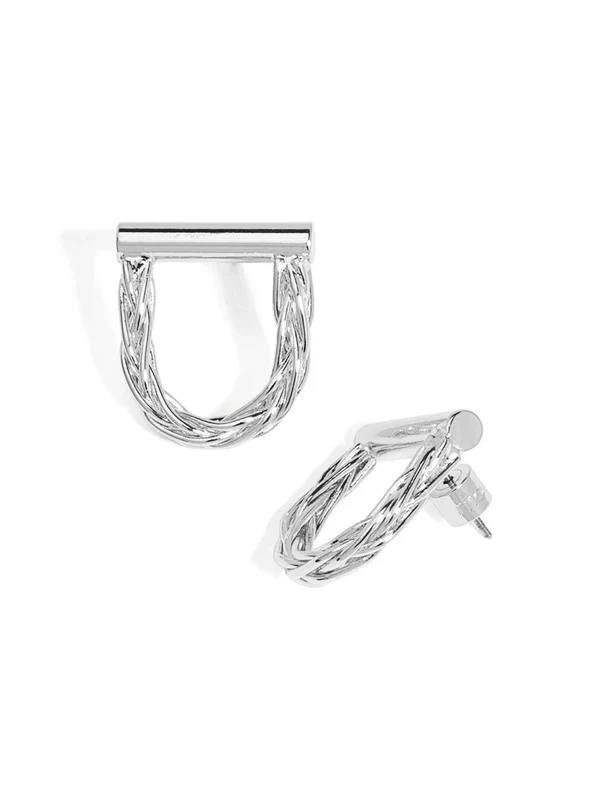 Braided Horseshoe Drop Earring-Silver - Image 3