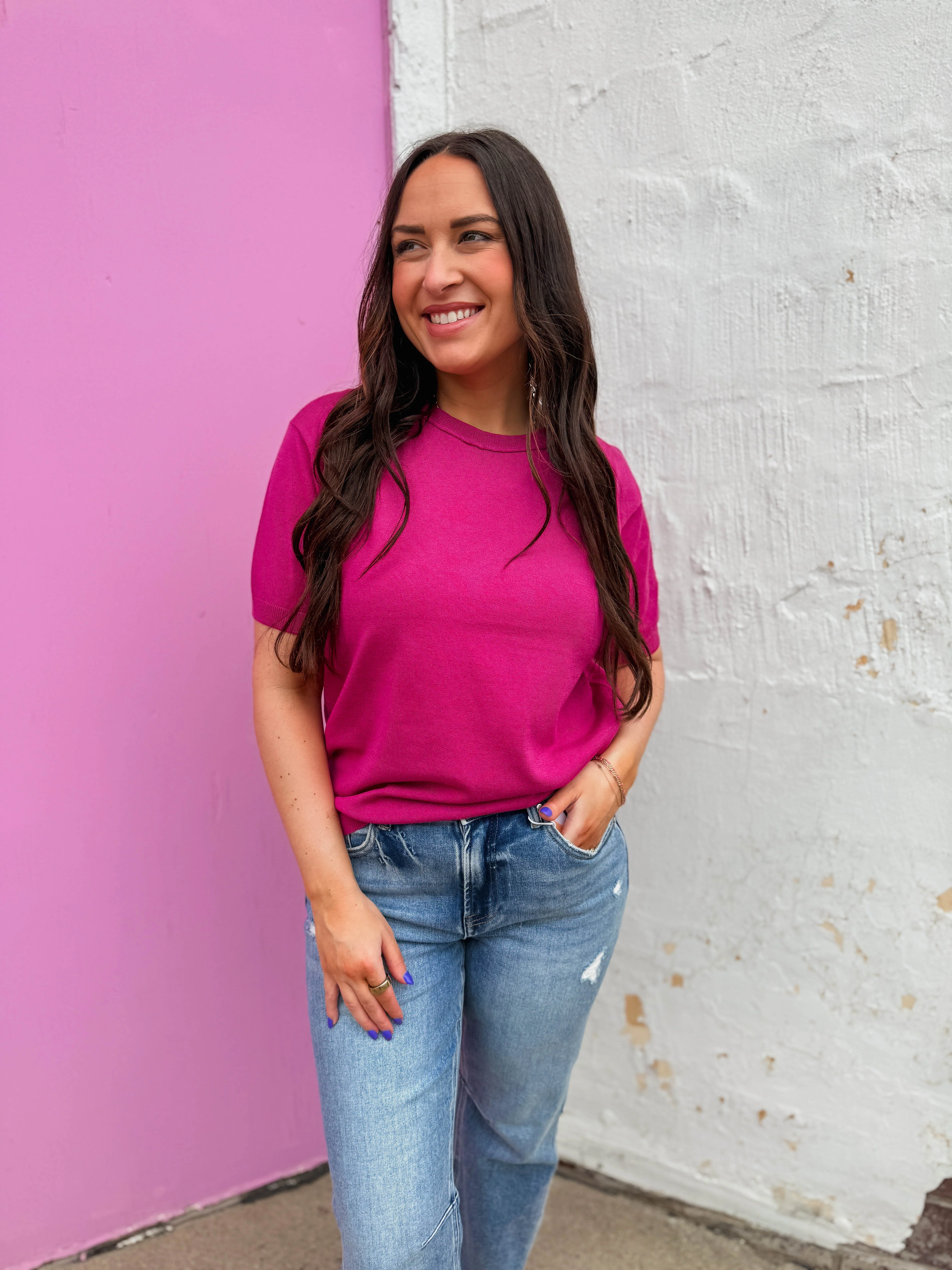 Carrie Knit Top-Magenta - Image 3