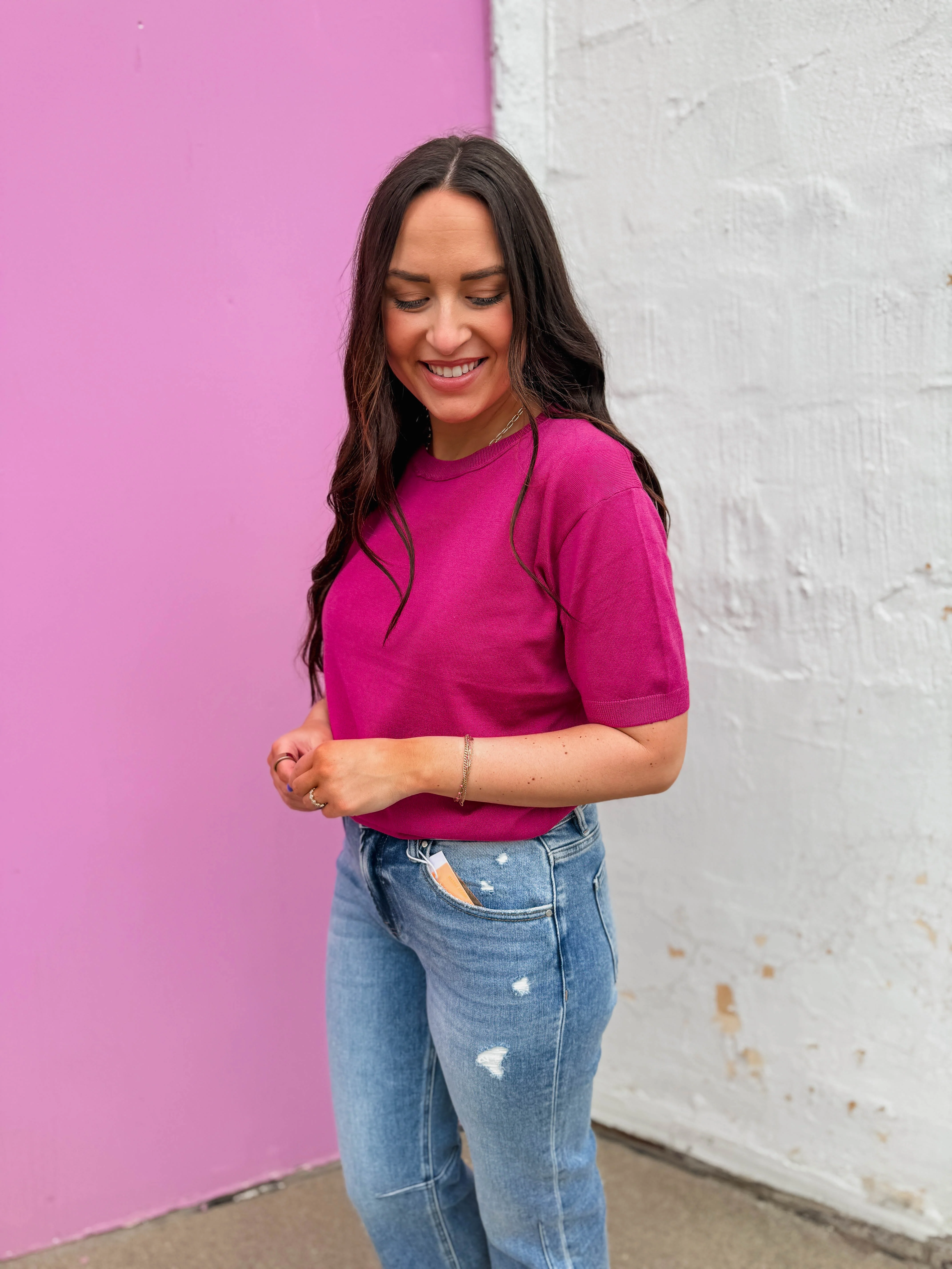 Carrie Knit Top-Magenta - Image 4