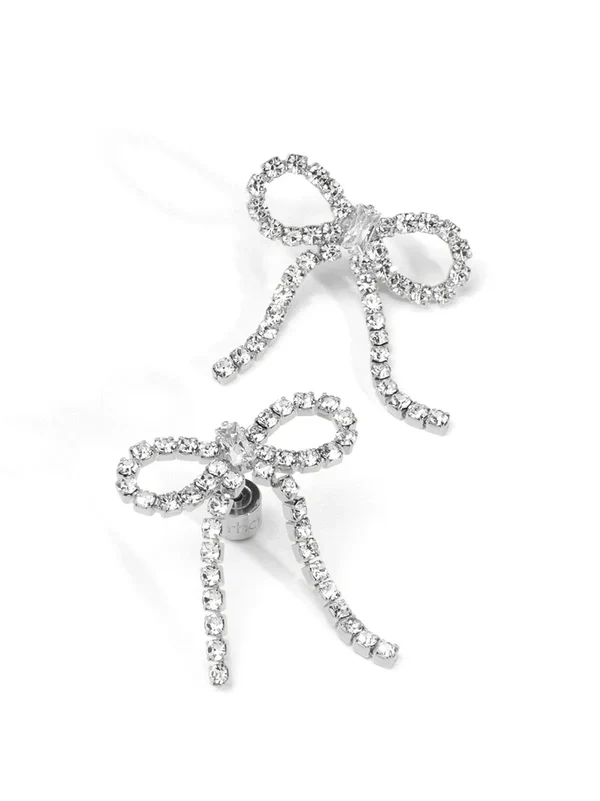 Crystal Bow Drop Earring-Silver - Image 3