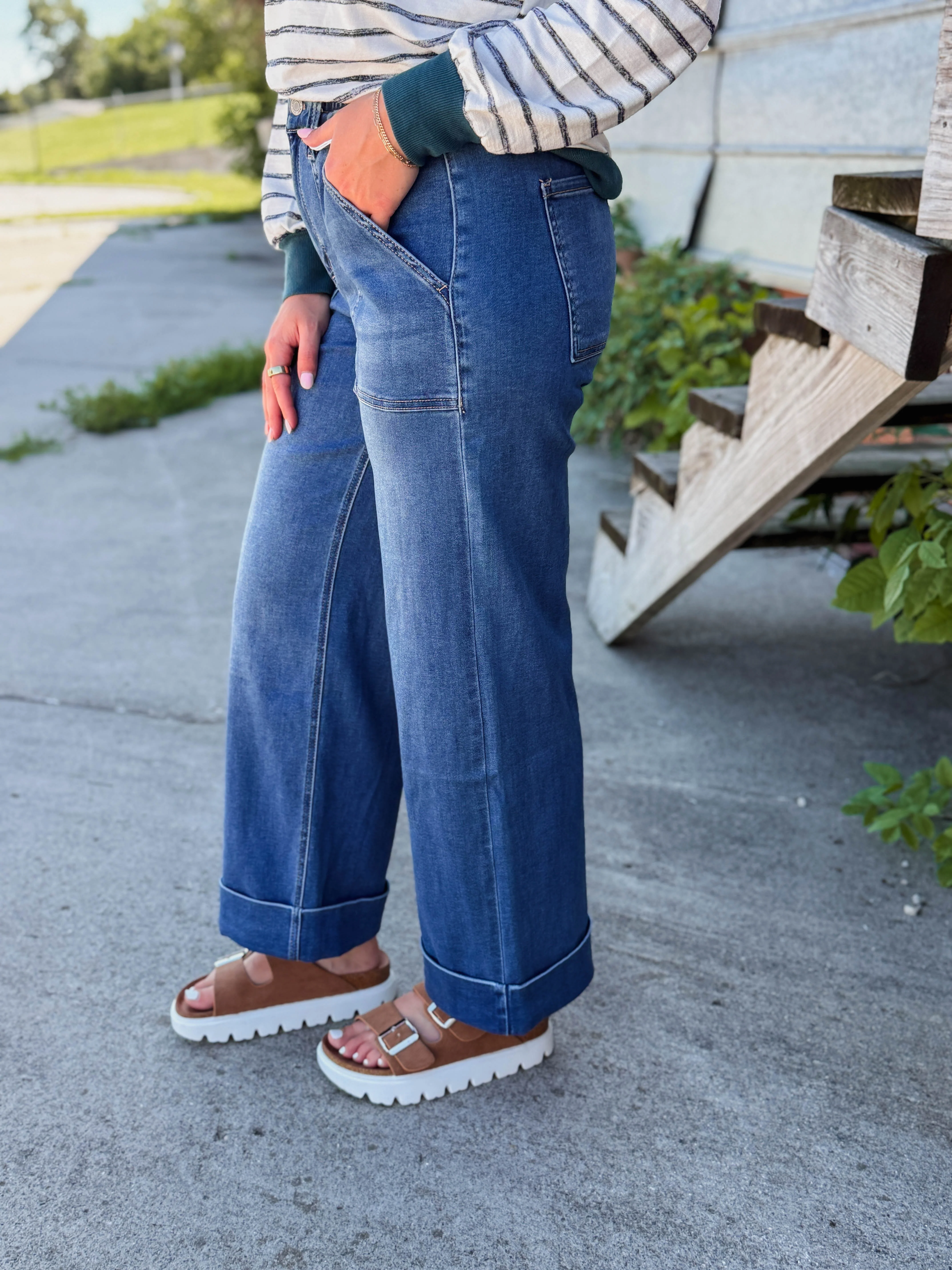 Blakely High Rise Wide Leg Denim-Dark - Image 6