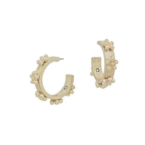 Gold Flower Stamped Hoops - Image 3