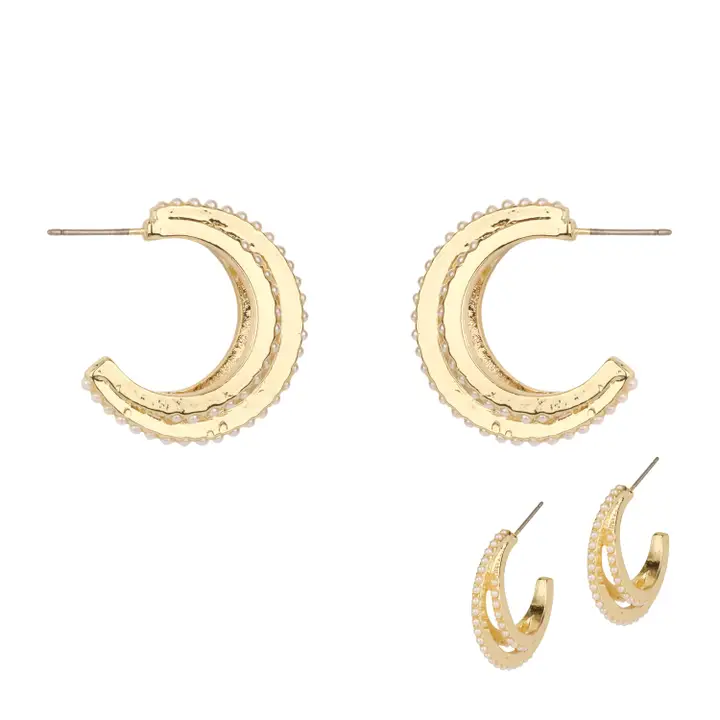 Gold Pearl Studded Layered Hoop Earring - Image 3