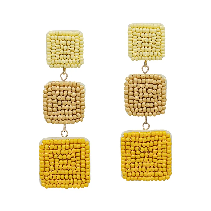 Graduated Seed Bead Earring-Yellow - Image 3