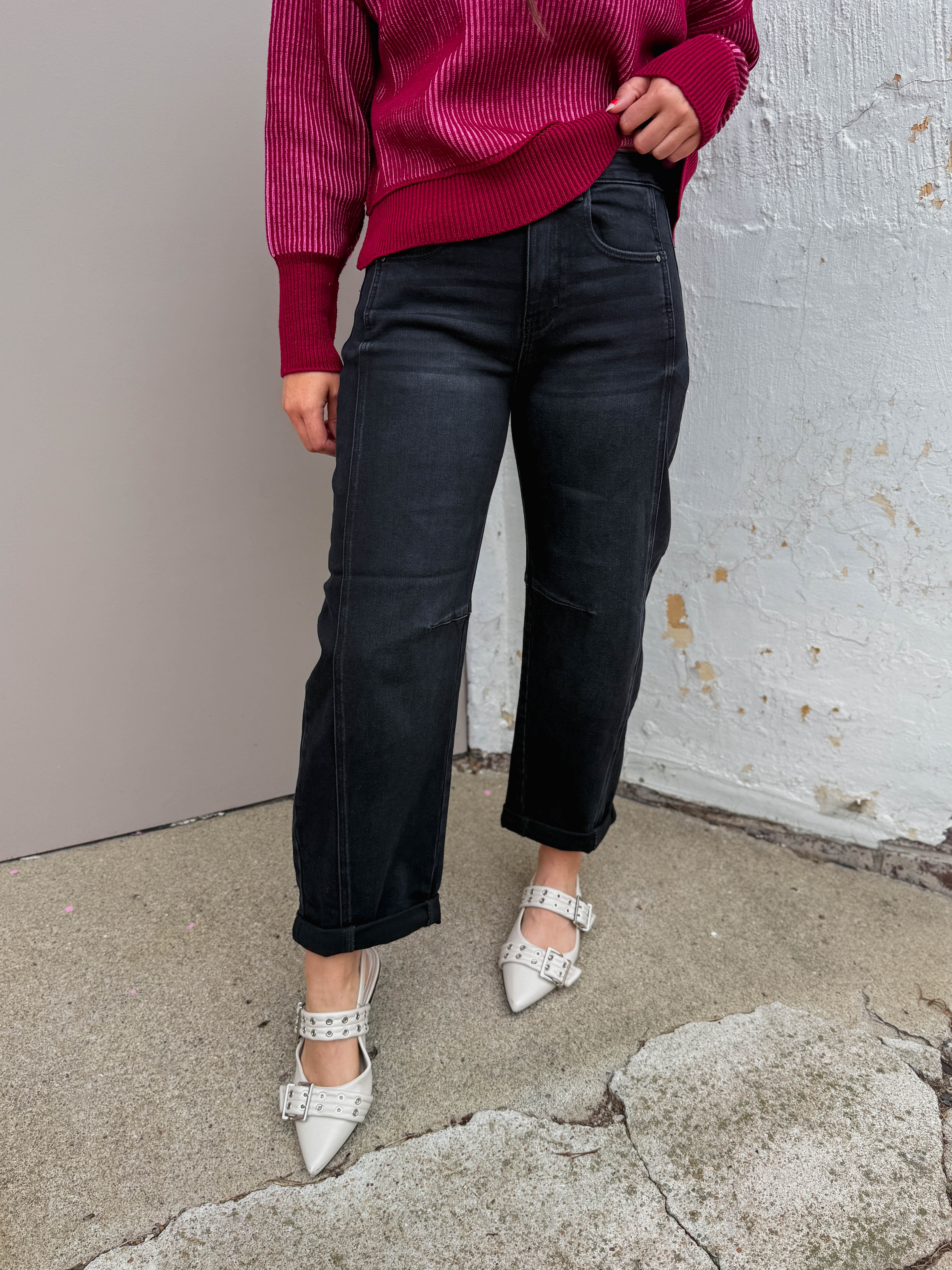 Kam High Rise Boyfriend Barrel Denim-Black - Image 3