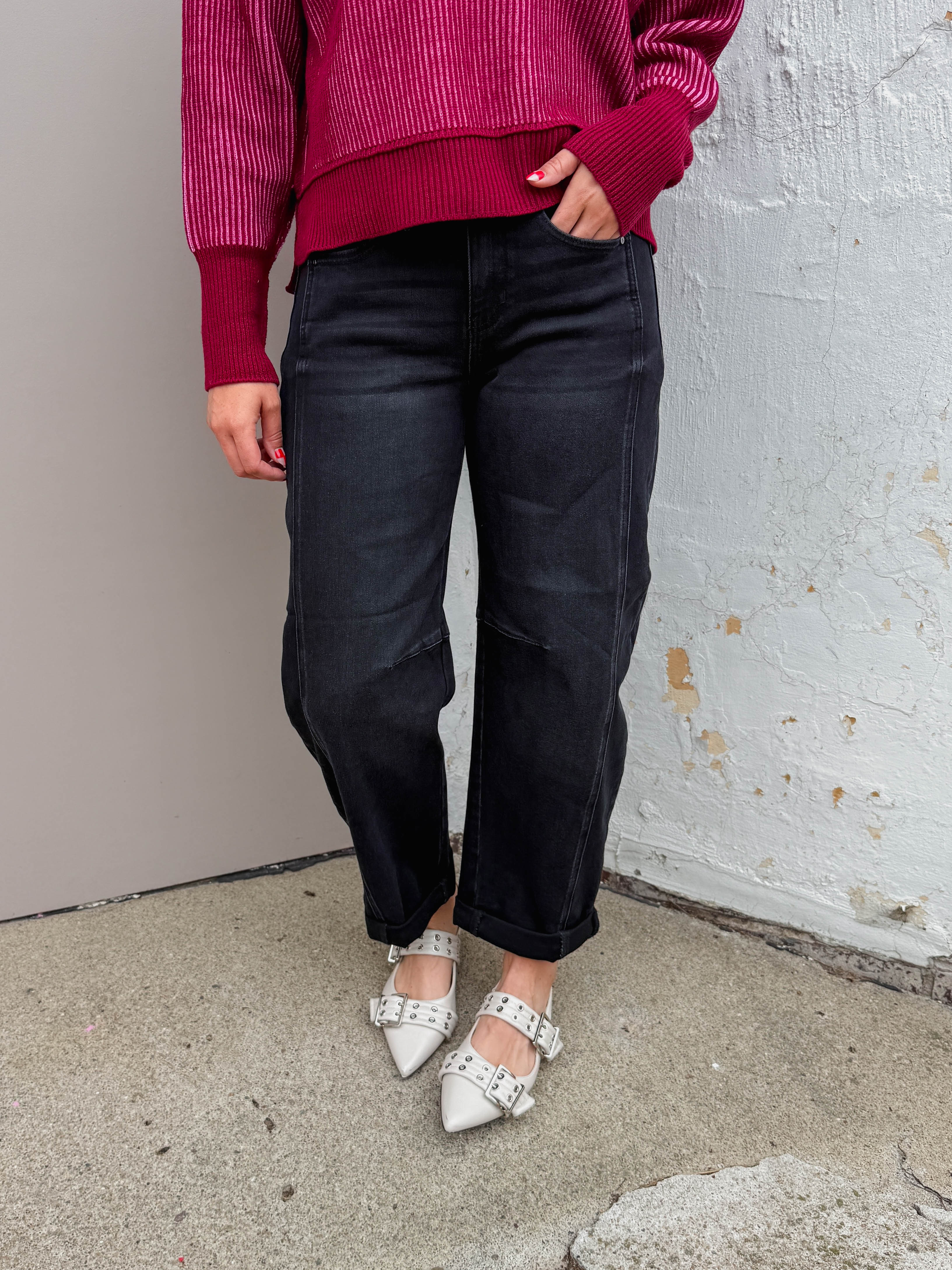 Kam High Rise Boyfriend Barrel Denim-Black - Image 5