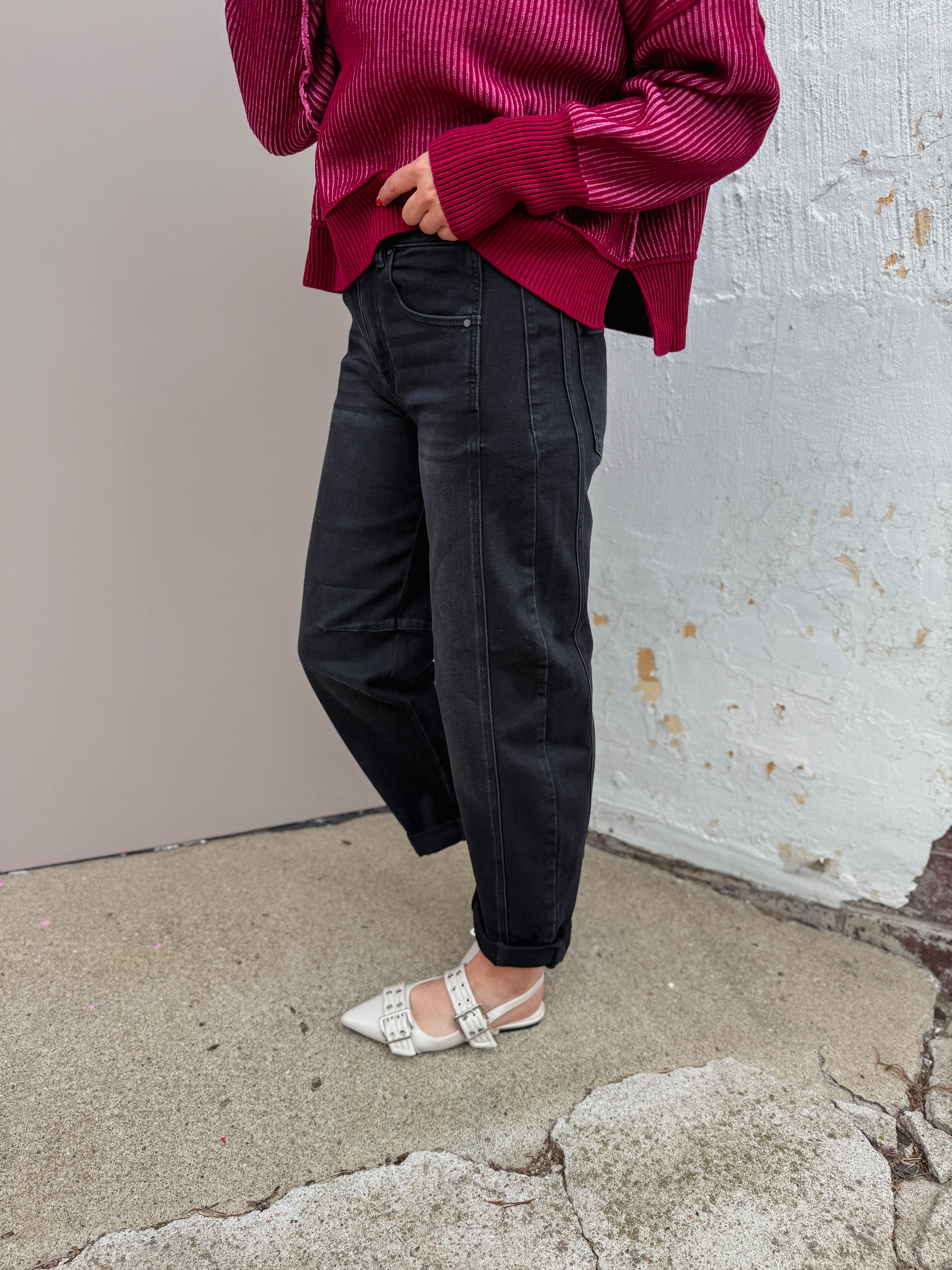 Kam High Rise Boyfriend Barrel Denim-Black - Image 6