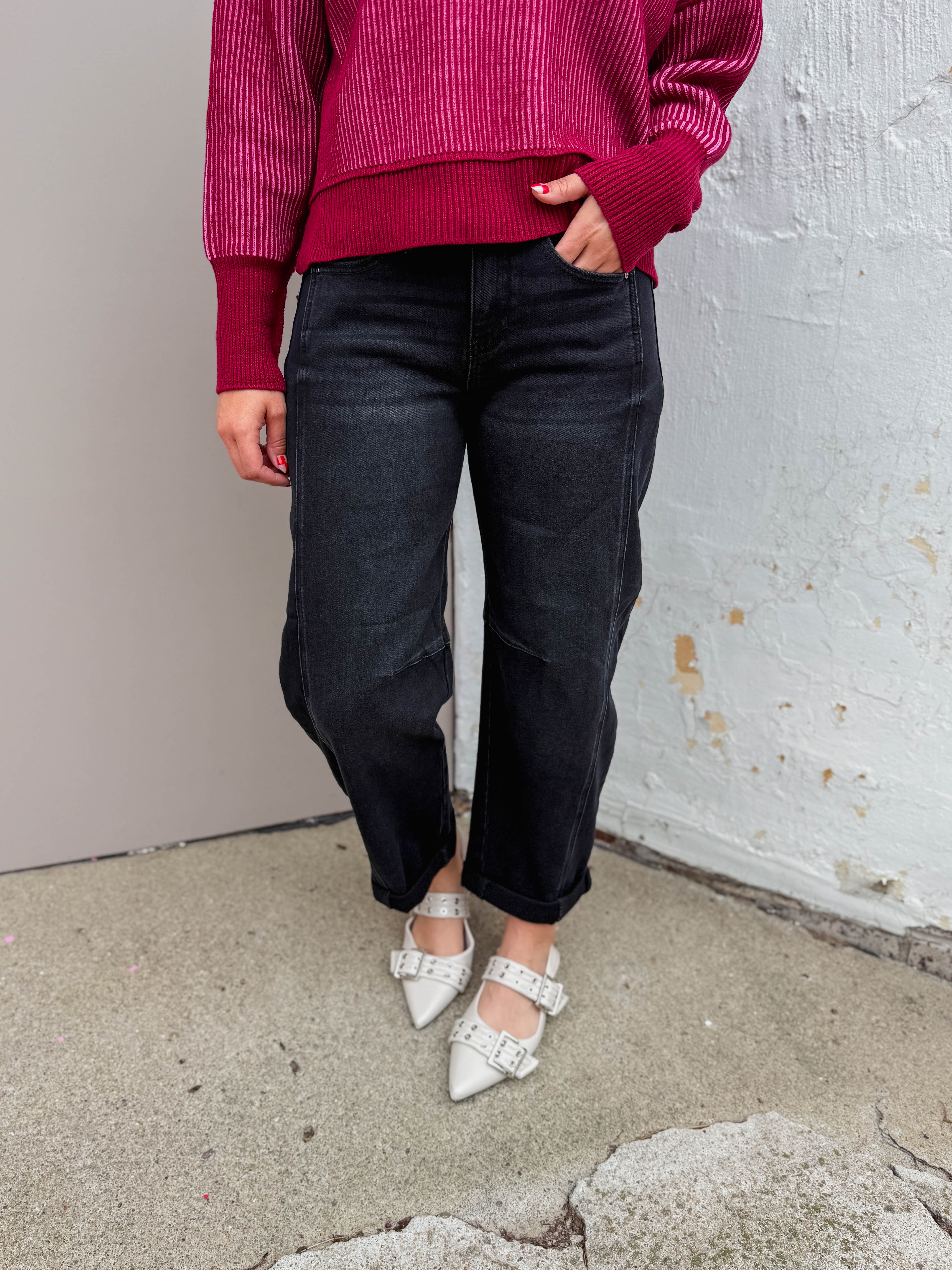 Kam High Rise Boyfriend Barrel Denim-Black - Image 7