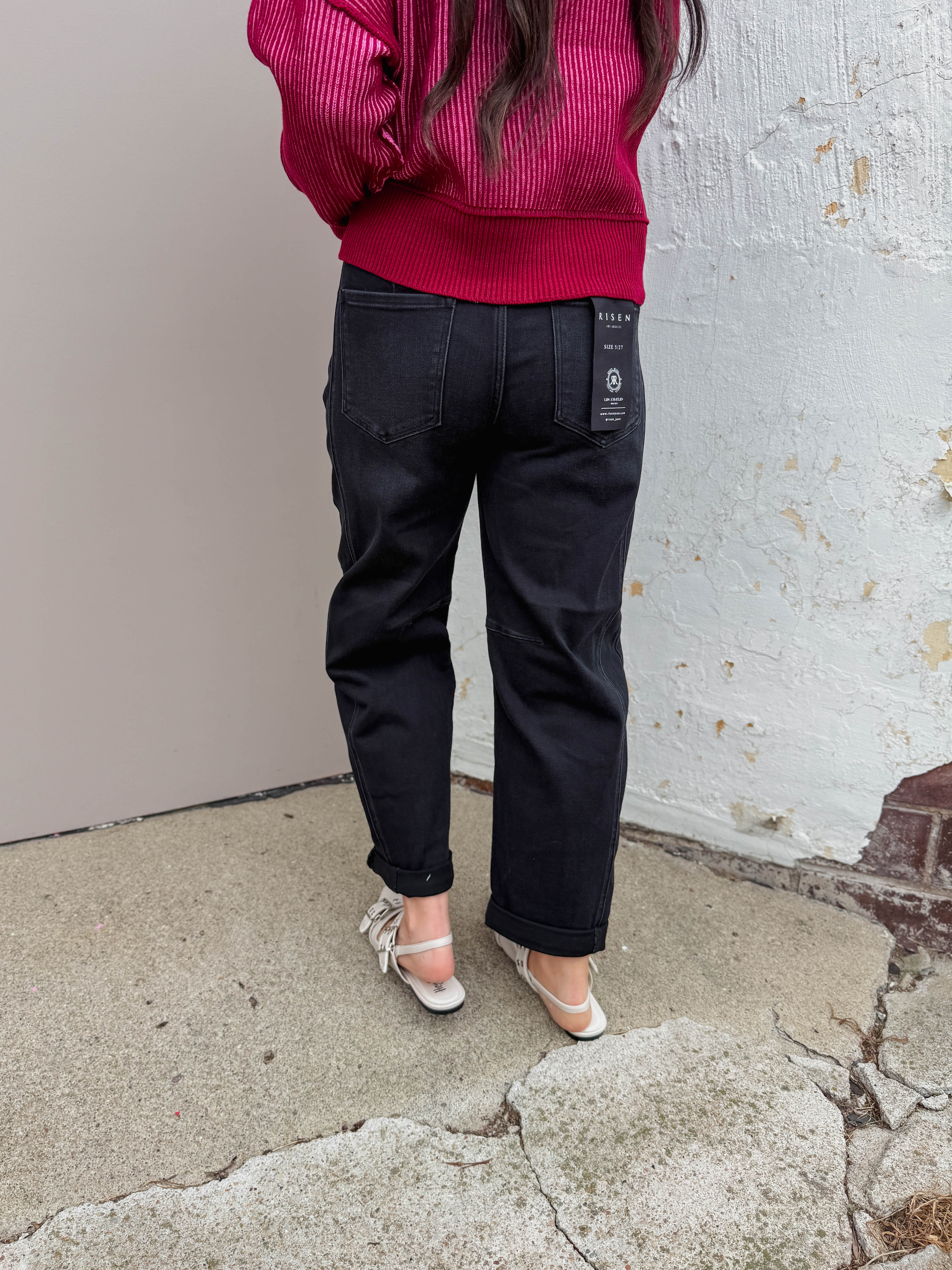 Kam High Rise Boyfriend Barrel Denim-Black - Image 8