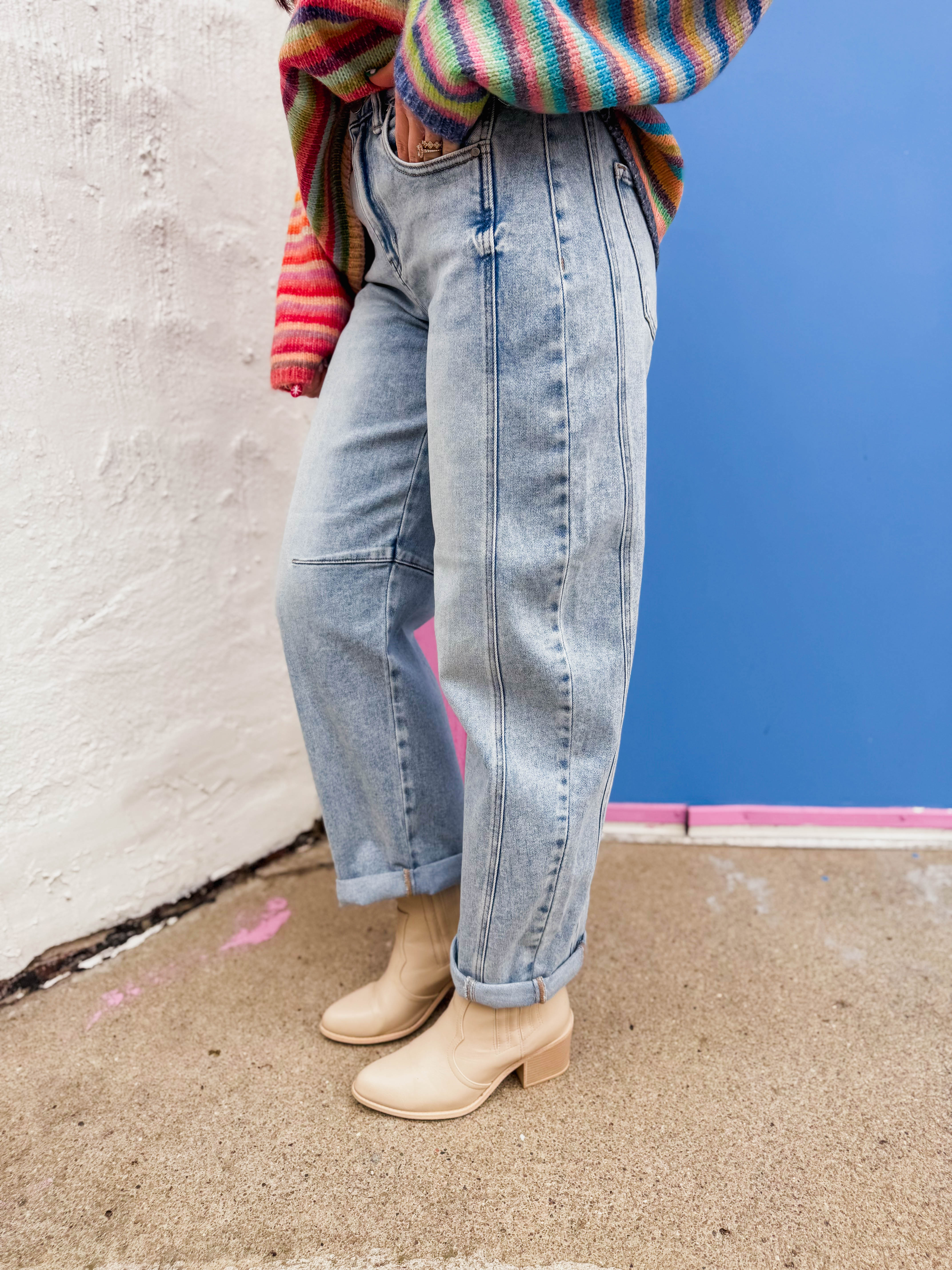 Kam High Rise Boyfriend Barrel Denim-Light Wash - Image 5