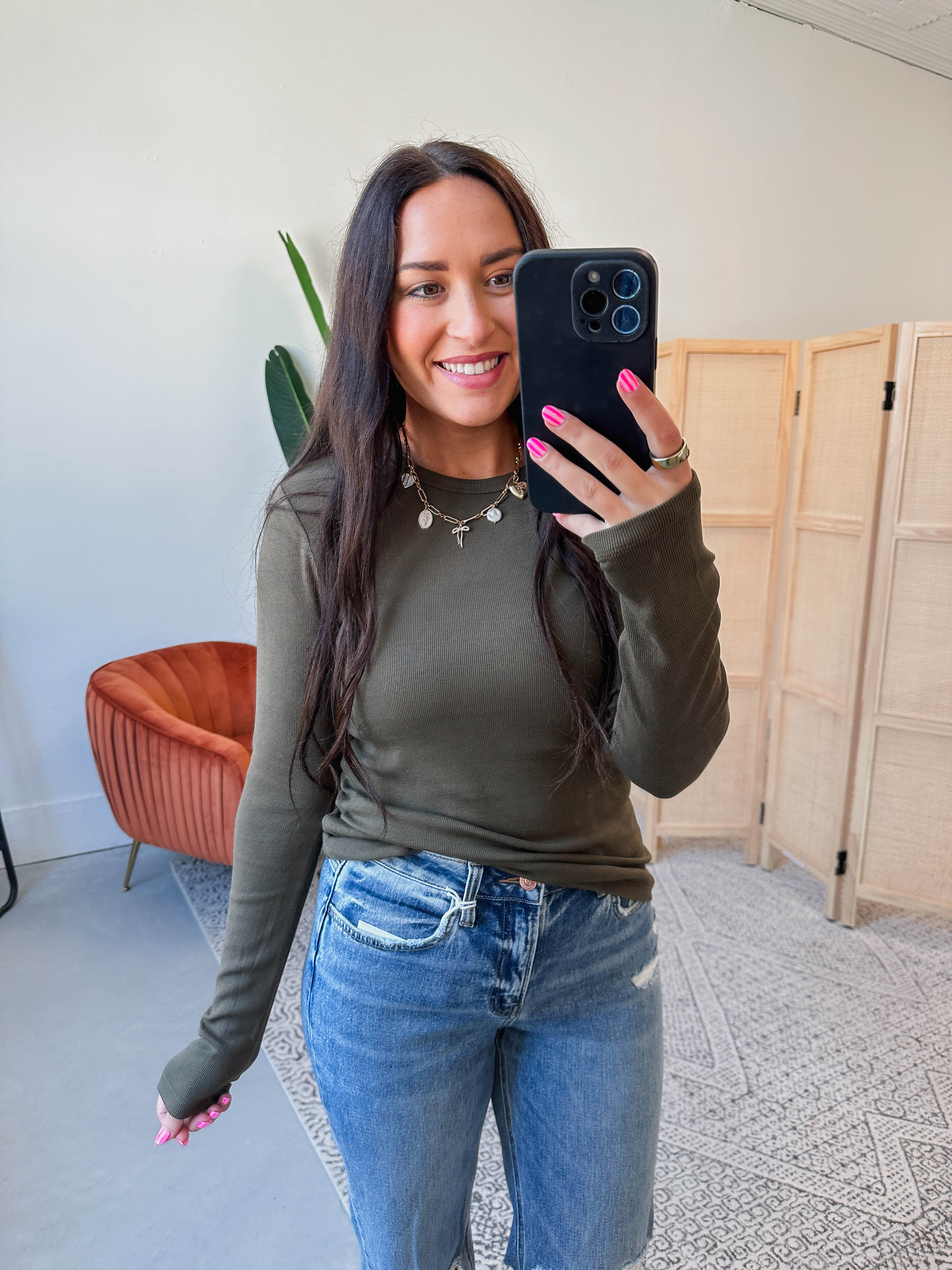 Lea Long Sleeve Top-Olive - Image 3