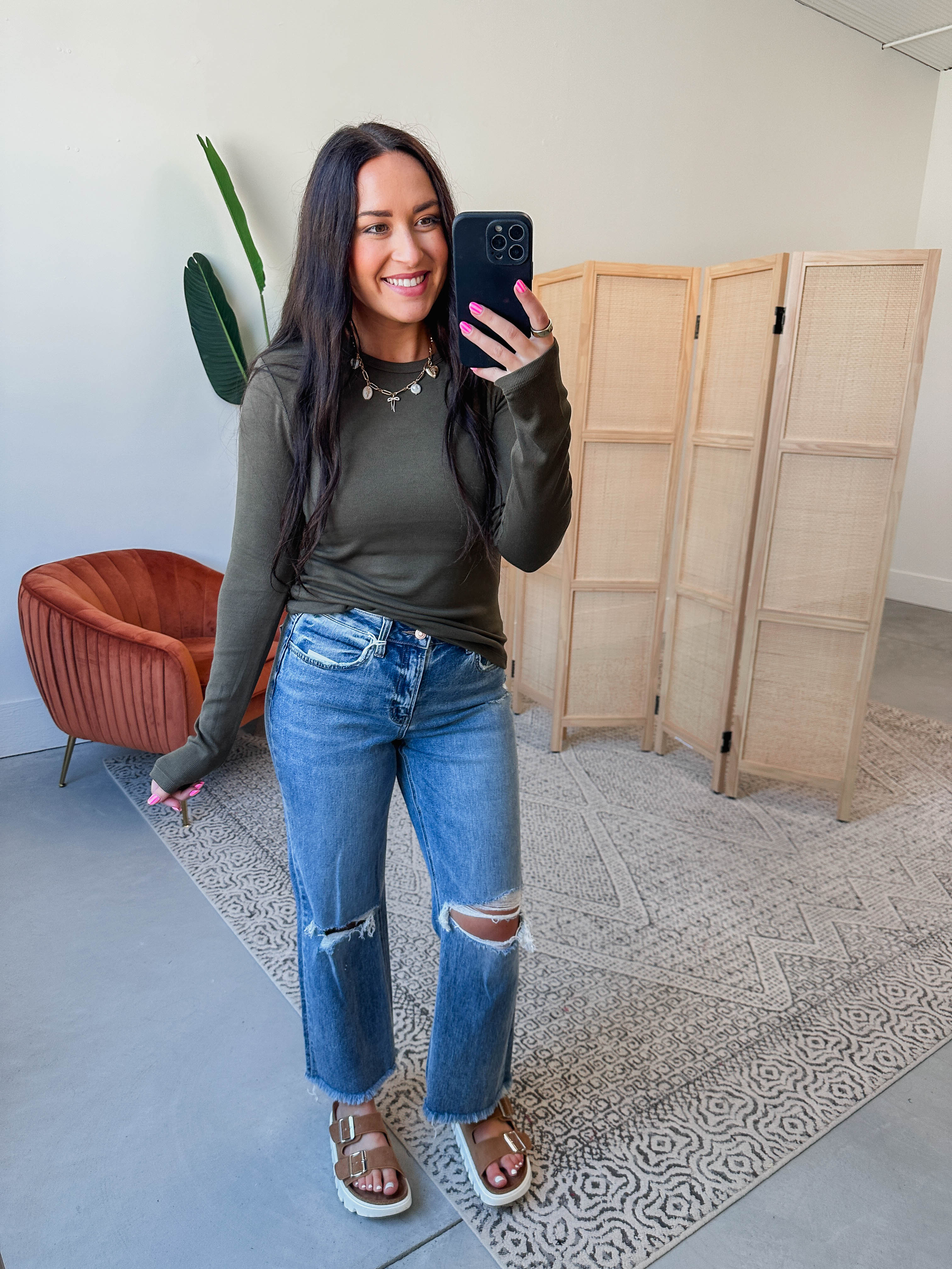 Lea Long Sleeve Top-Olive - Image 7