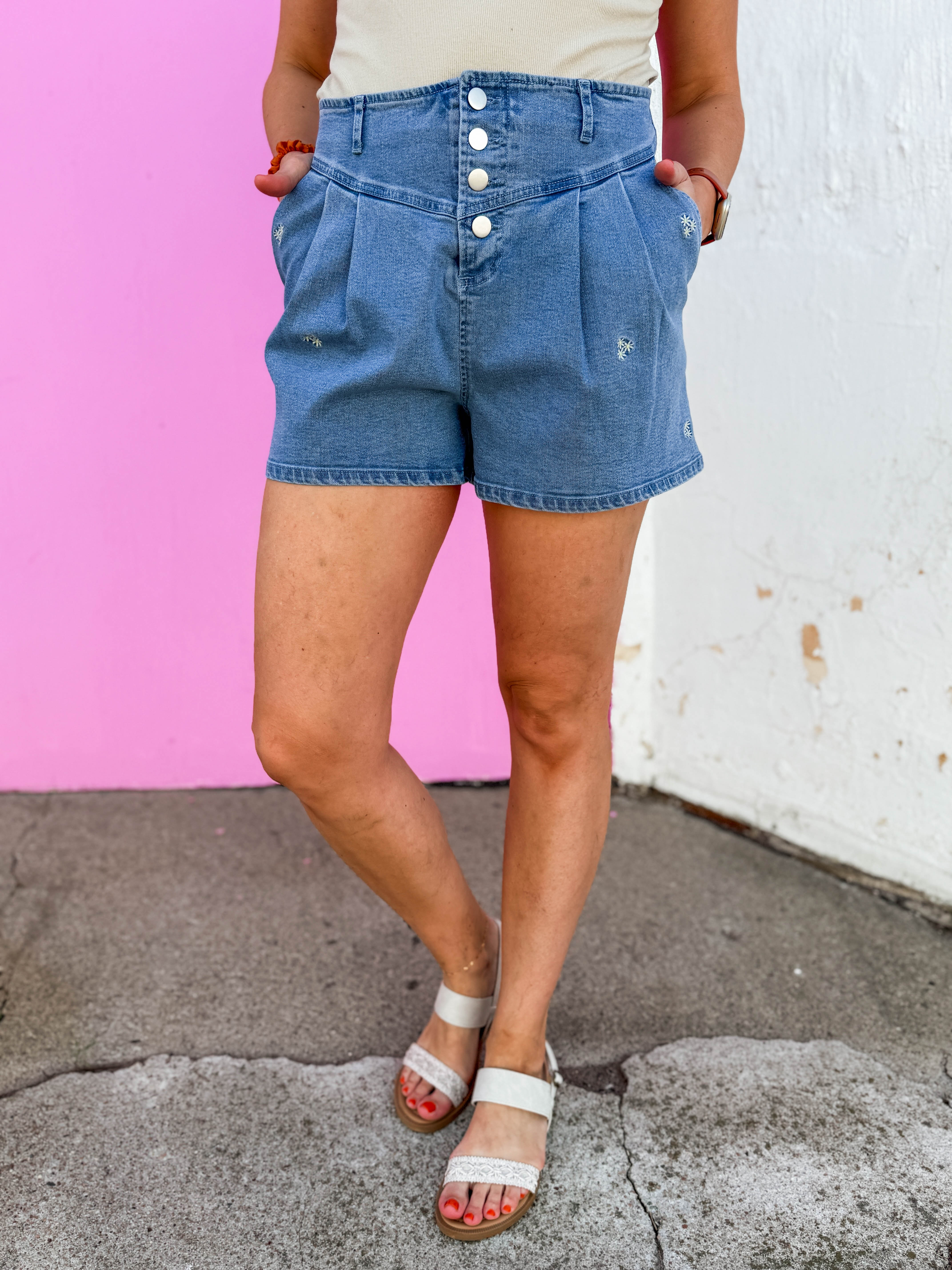 Lilly Embroidered Denim Shorts - Image 6