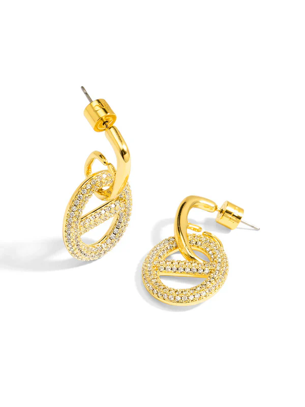 Pave Mariner Link Drop Earring-Gold - Image 3