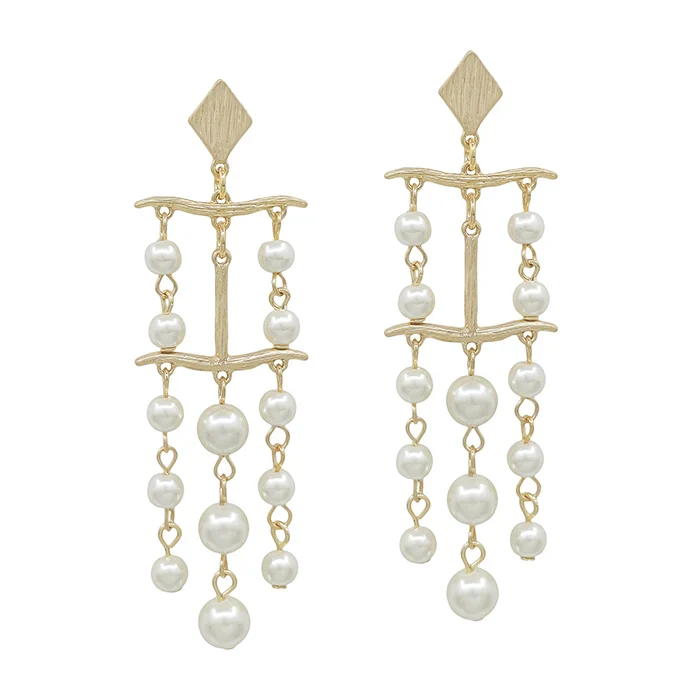 Pearl Triple Drop Gold Earring - Image 3