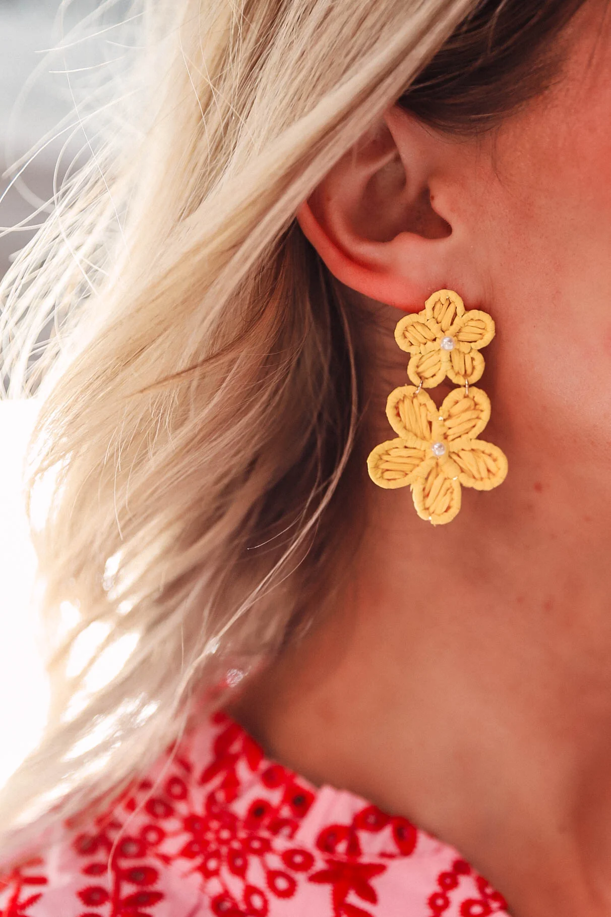 Yellow Paper Double Flower Earrings - Image 3