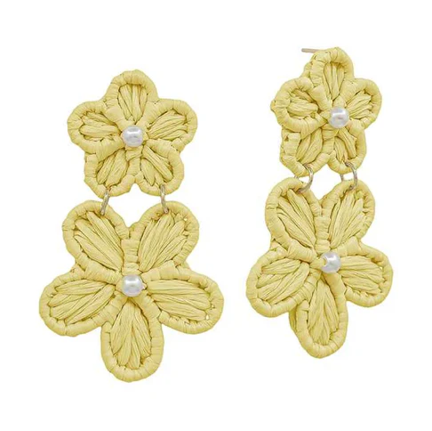 Yellow Paper Double Flower Earrings - Image 4